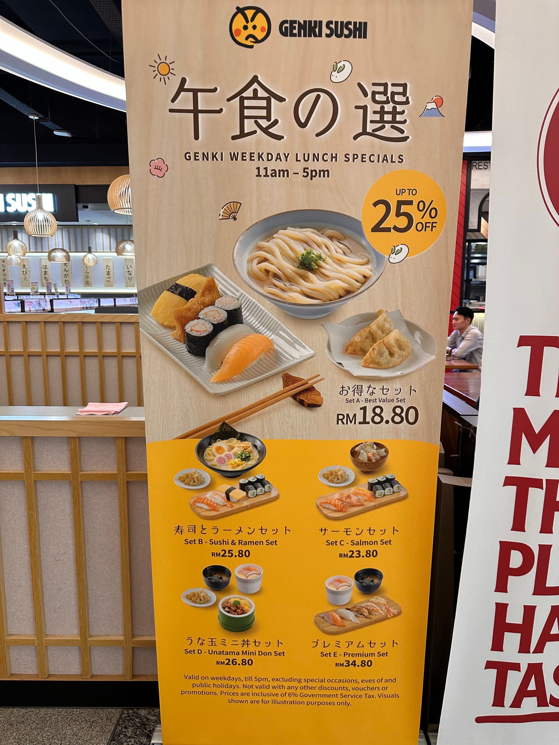 Genki Sushi The Gardens Mall menu page 1