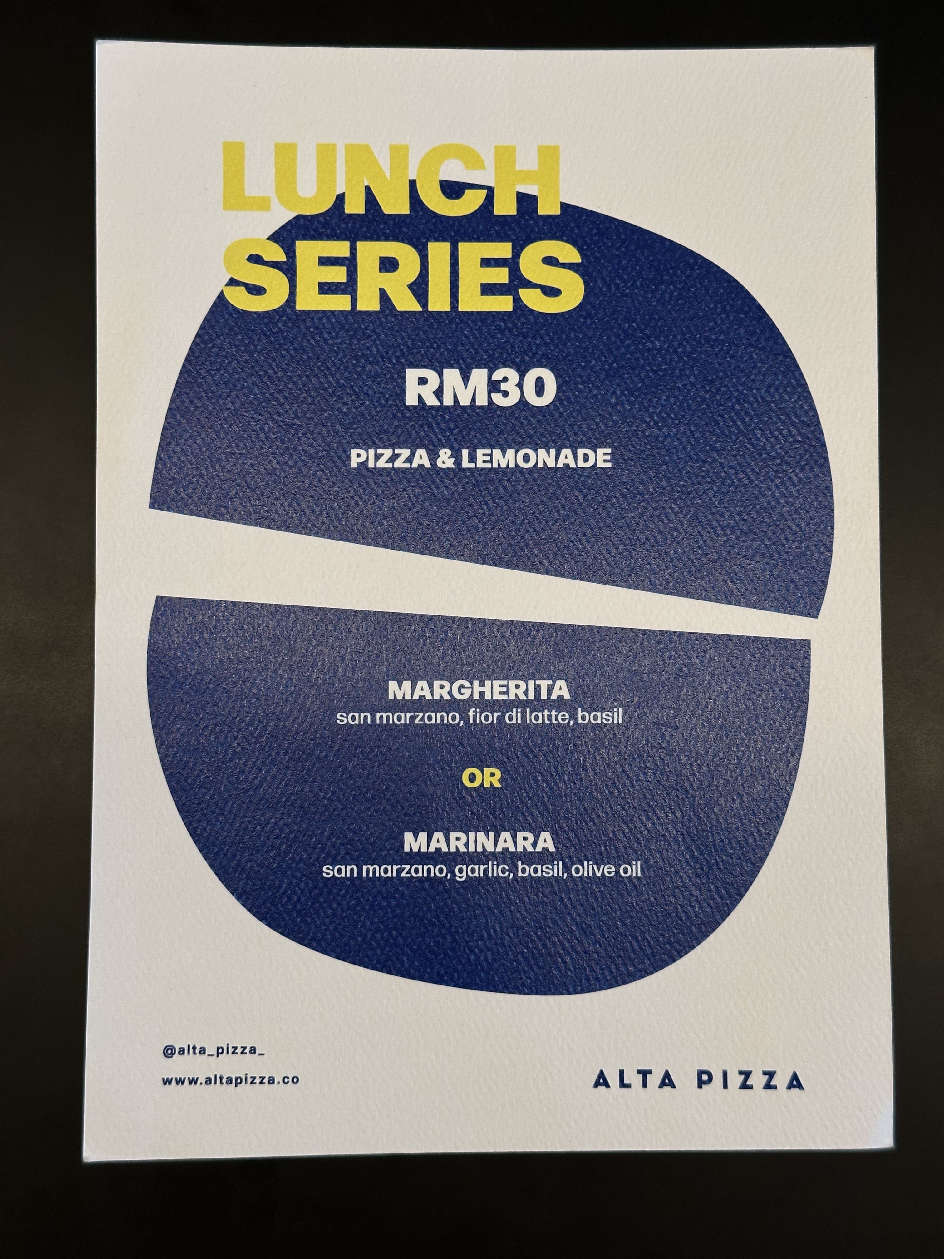 Alta Pizza menu page 1