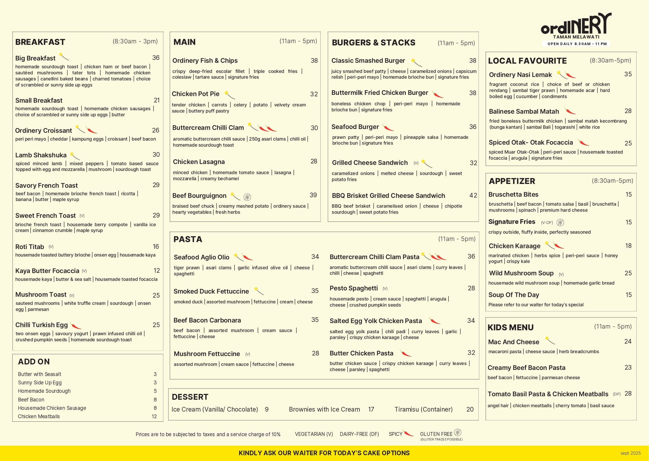 Ordinery @ Taman Melawati menu page 1