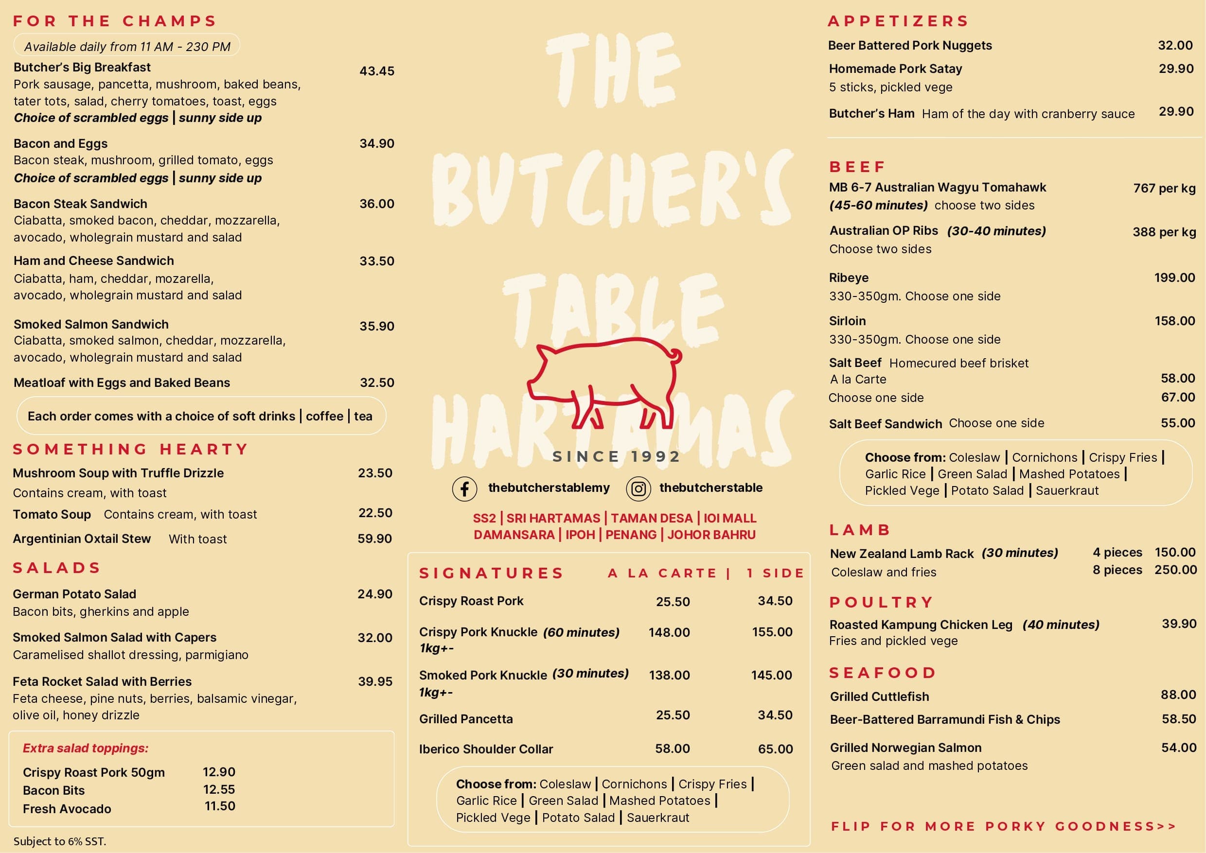 The Butcher's Table @ Sri Hartamas menu page 1