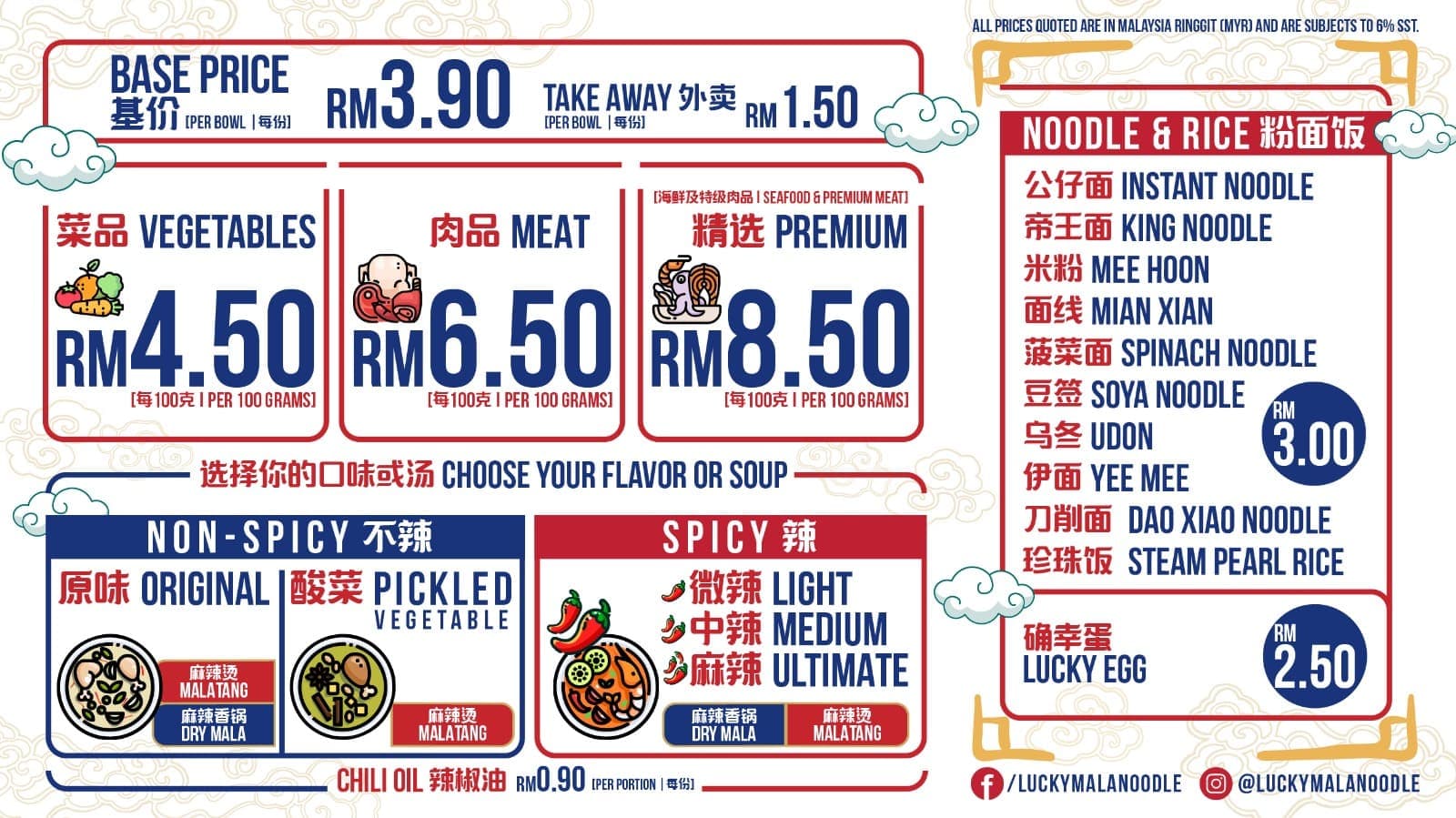 上上仟麻辣烫 Lucky Mala Noodle @ The Gardens Mall menu page 1