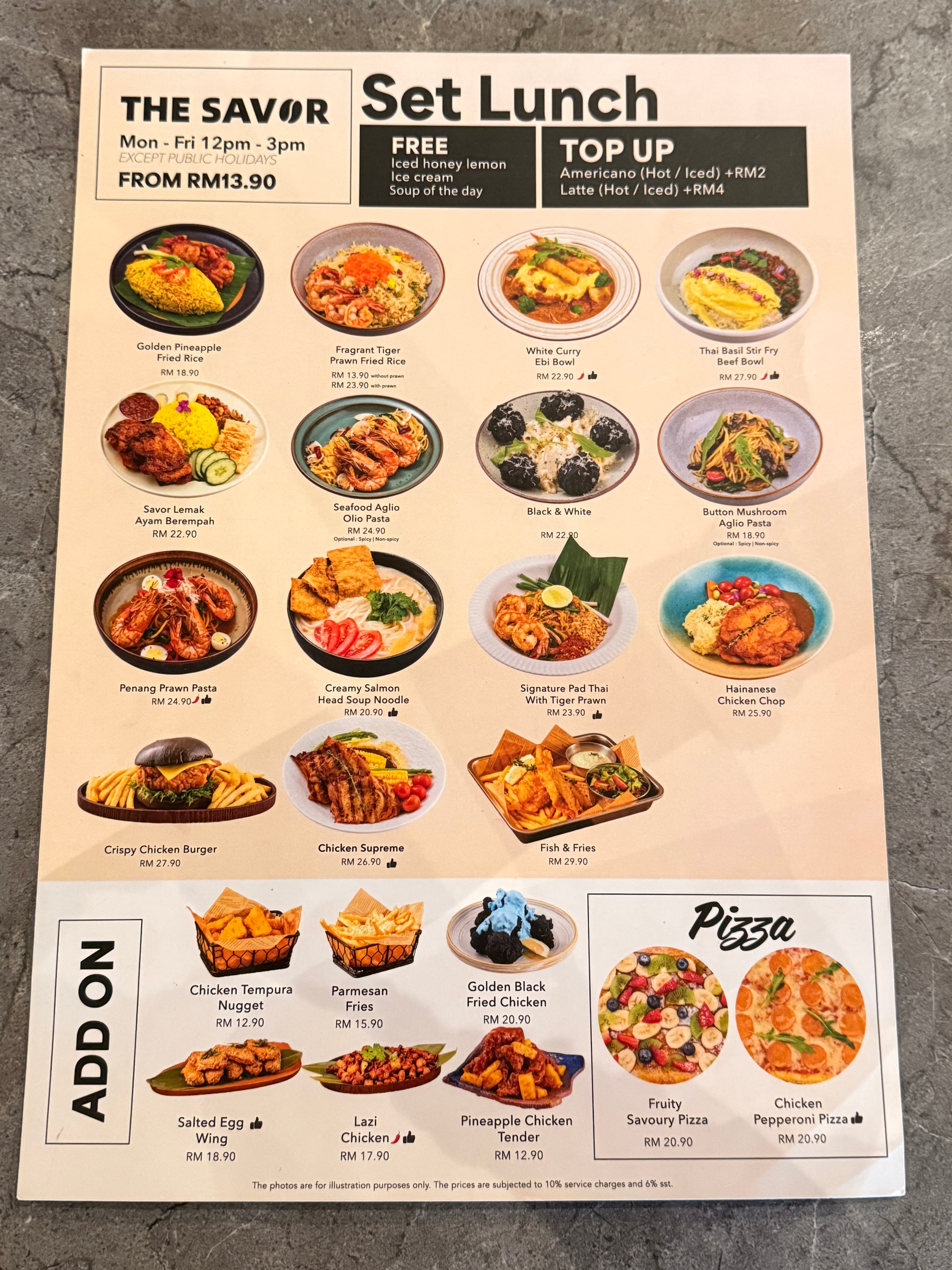 The Savor KL menu page 1